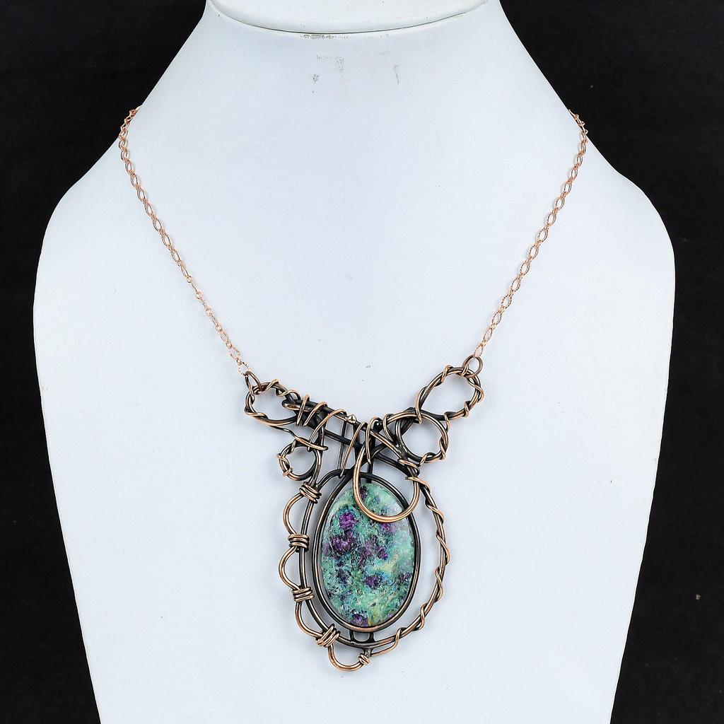 Ruby Fuchsite Necklace Copper Wire Wrapped Gemstone Jewelry Adjustable Necklace Handmade Jewelry Copper Wire Wrap Necklace Anniversary Gifts
