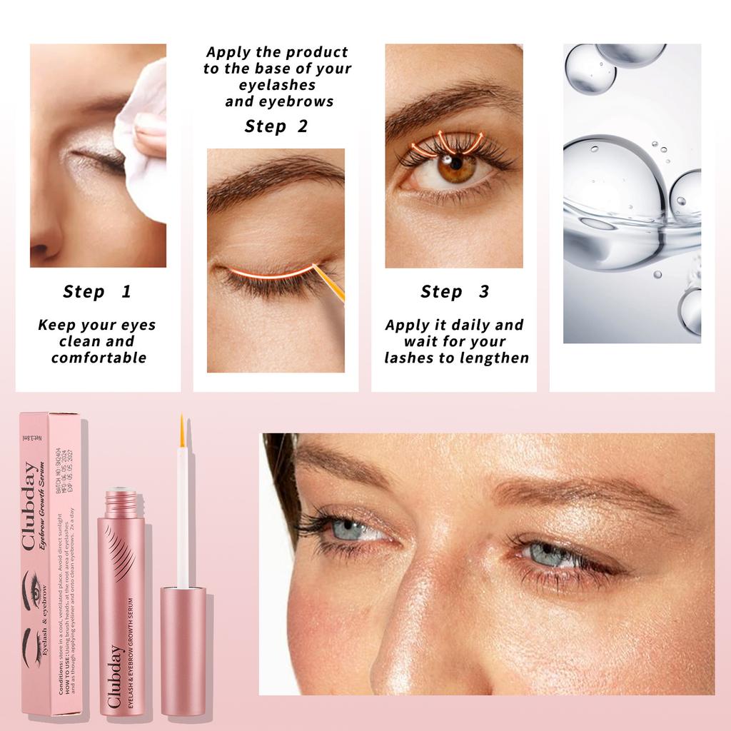 Clubday Eyelash Growth Serum and Eyebrow Enhancer Natural Lengthening Thickening Eyelash Treatment Nourishing Liquid Eye Makeup Care Essentials
