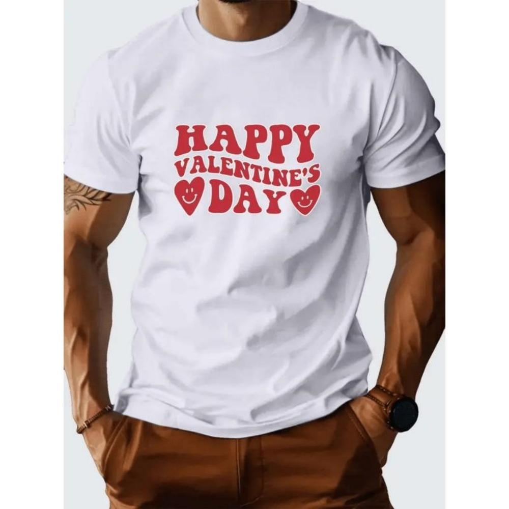 

European Sizes Heart-shaped T-shirt Valentine s Day T-shirt European and American Style Young Men Loose Fashion Printed T-shirt S
