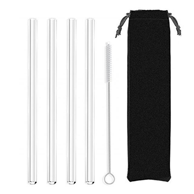 4Pcs Glass Straws Reusable Drinking Glass Tube Eco-friendly With Cleaning Brush Events Party Favors Supply