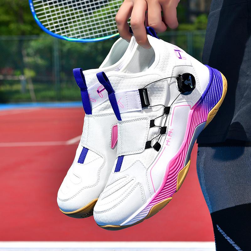Factory Supply Rotating Button Carbon Board Badminton Shoes Men's and Women's Ultra Light Fourth Generation Summer Breathable Shoes