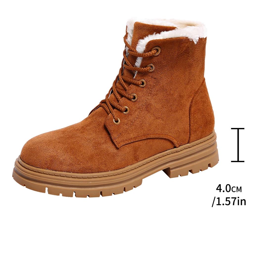 Fashion Women's Thicken Warm Long Plush Ankle Boots Winter 2024 Lace Up Square Heels Snow Boots Women Platform Motorcycle Botas Shoes 42