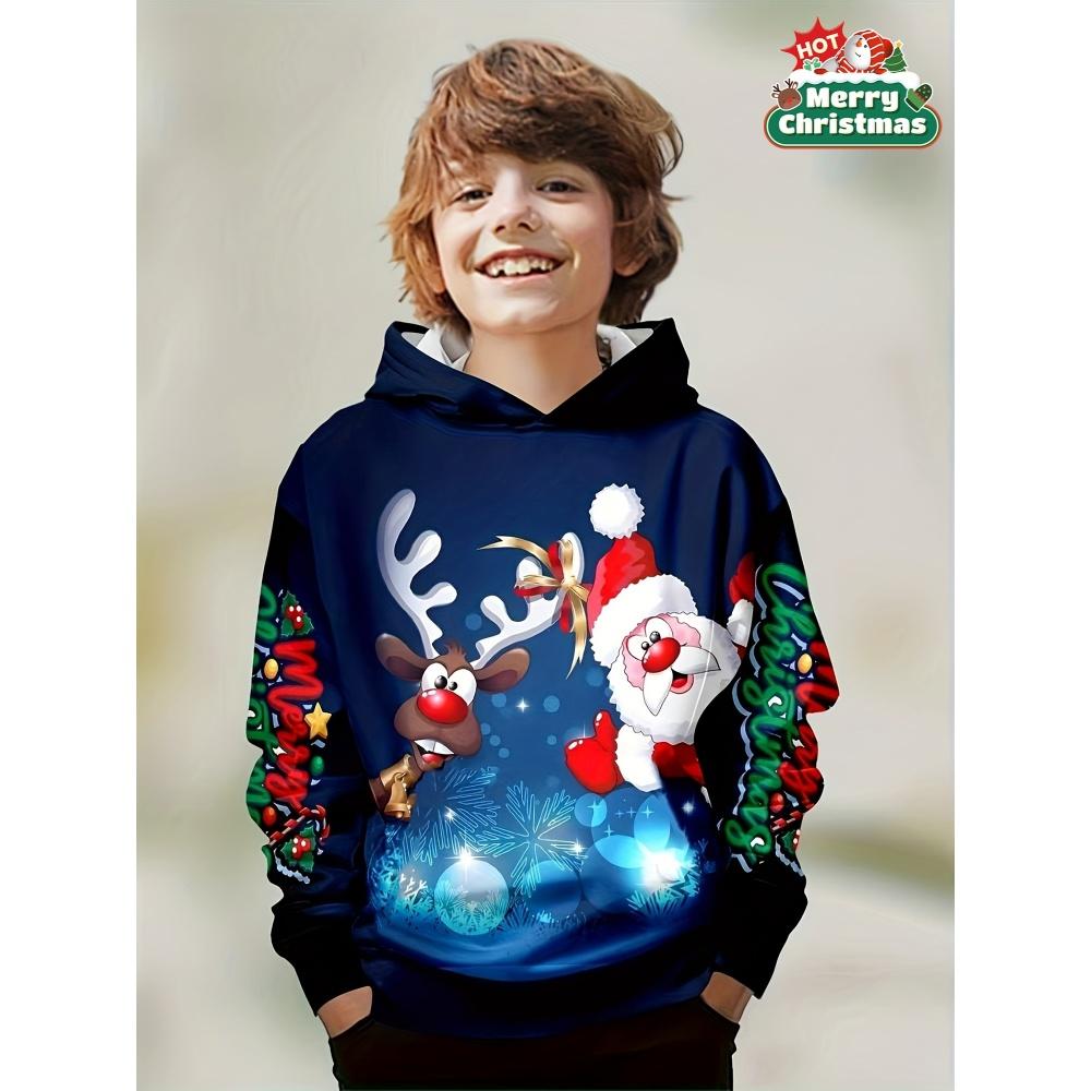 2026 Ropa para Niños Niños Navidad Sudadera con Capucha Impresa en 3D Manga Larga Casual Invierno Jersey Sudadera Moda Fiesta Sudadera con Capucha para Niños