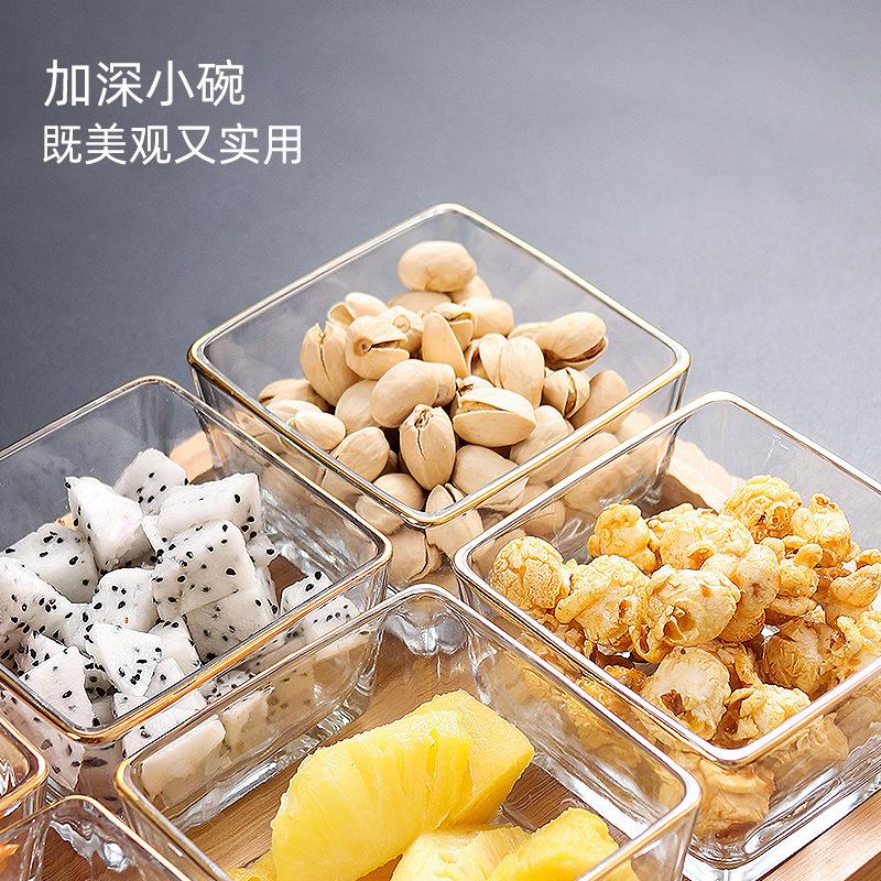 Nordic Transparent Square Plate Glass Household Fruit Snacks With Tray Plate Divided Dried Fruit Platter