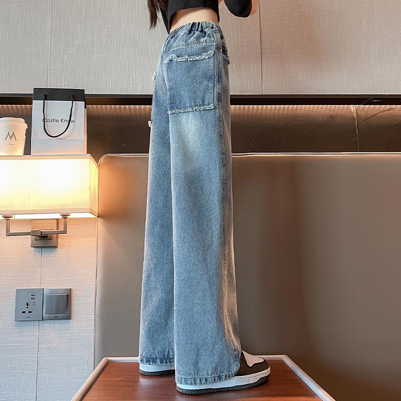 Autumn 2026 Girls' Straight Wide-Leg Jeans for Junior High Students - Stylish & Comfortable Kids' Pants