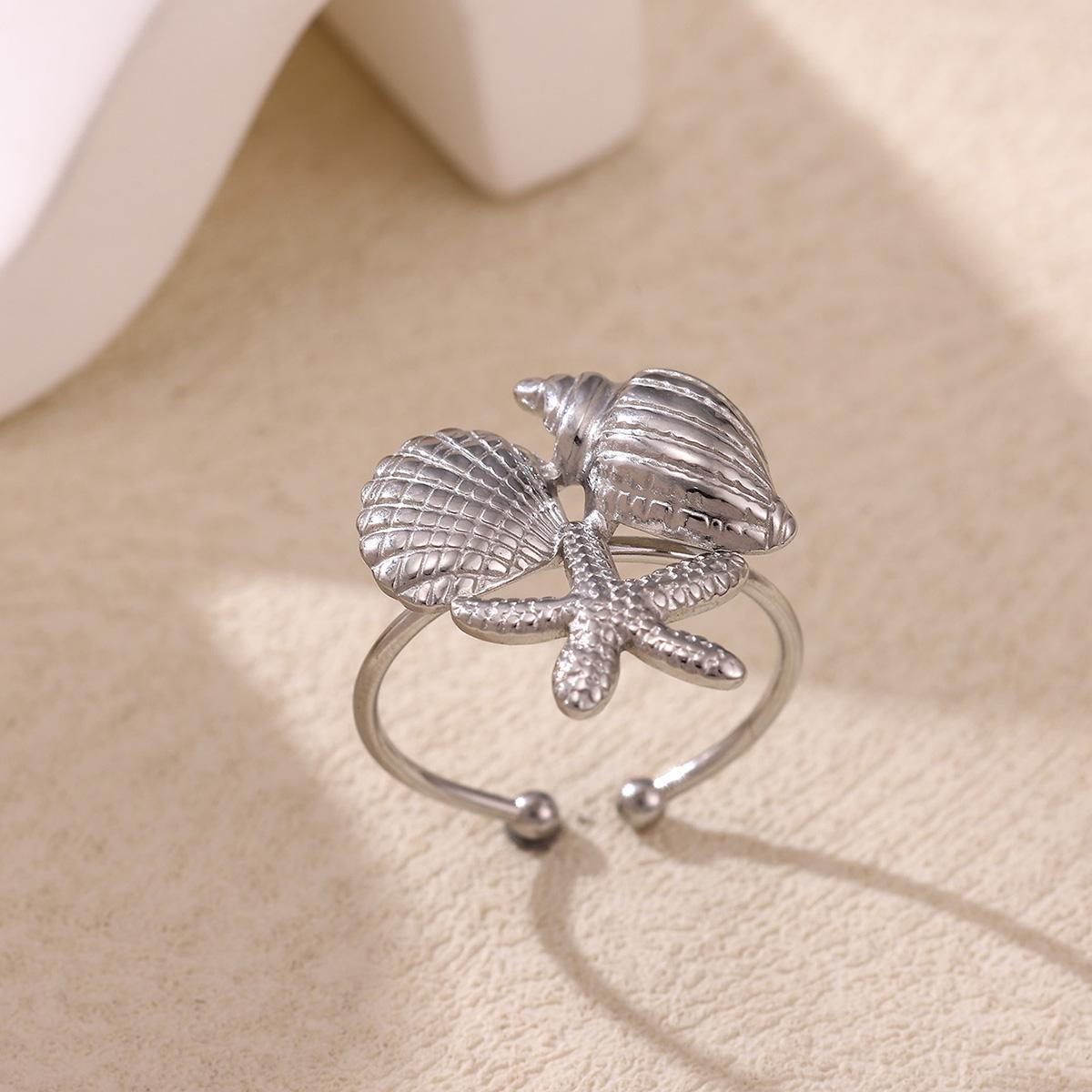 

Summer Waterproof Ring For Women Stainless Steel Sea Star Cute Anillos Acero Inoxidables Gold Color Flower Rings Jewelry Gift