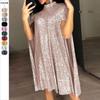 2025 Spring European & American Sequin Stand Collar Loose Dress for Women