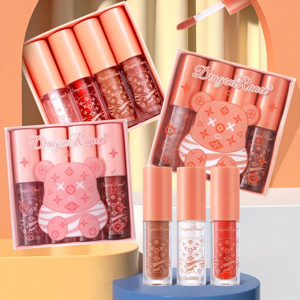 Glossy Non Sticky Lip Oil Set 4PCS Shiny Lip Gloss Water Glass Lip Tint Summer Jelly Lipstick Gift Box