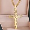 Stainless Steel Tree Of Life Necklaces For Women Men Gold Color Cuban Chain Pendant Necklace Male Female Jewelry Birthday Gift