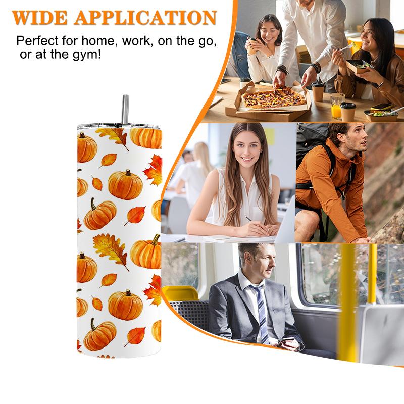 Straight Cup 591ml Bountiful pumpkins and melon fruits Straw Cup Hot Cold Tumbler Insulated Travel Cup Skinny Tumbler Ice Retention Cup