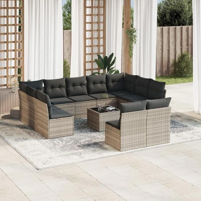 VidaXL Garden Lounge Set with Cushions 13 Pcs, Patio Sofas, Outdoor Furniture Set, Modern, Beige 3218388