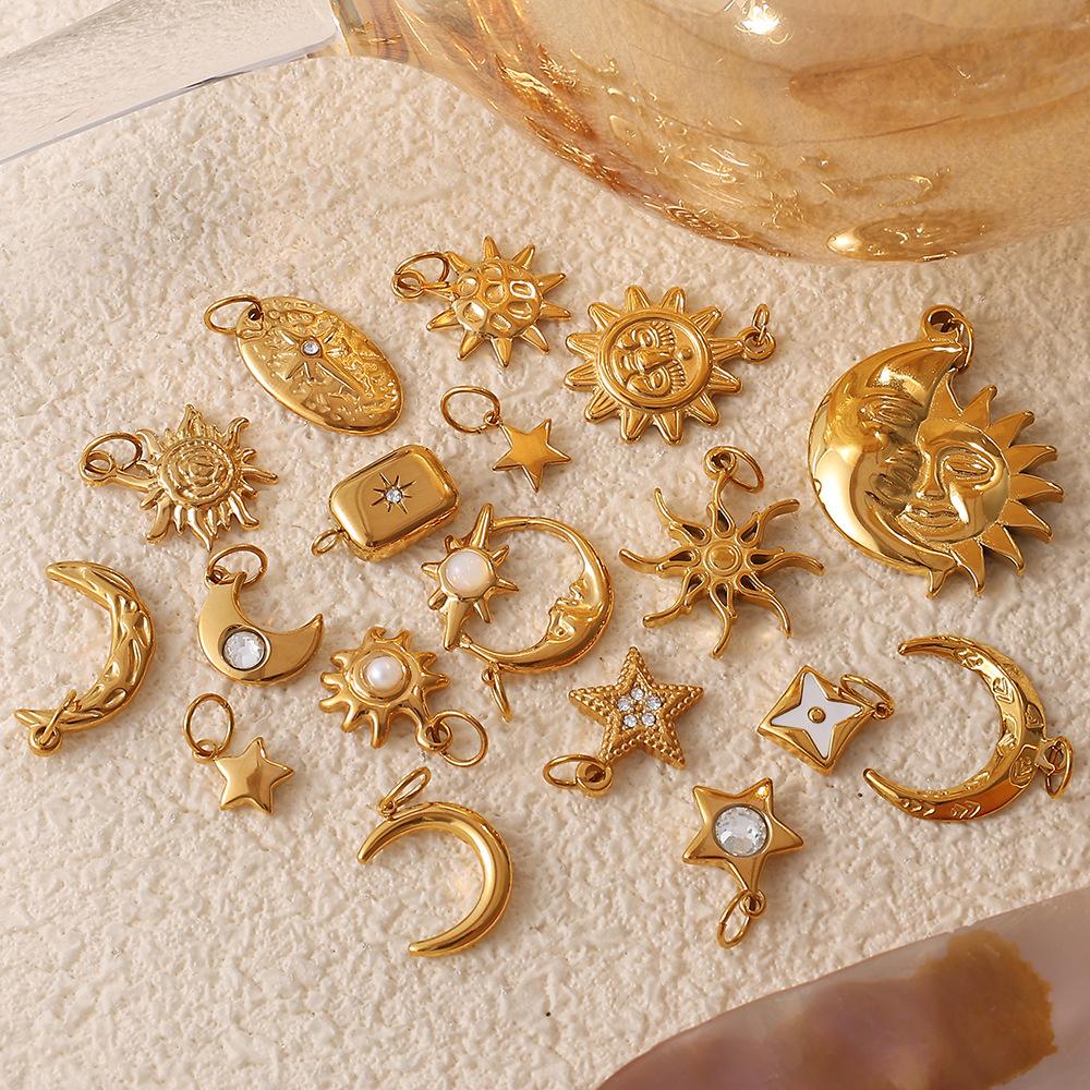 Sun Moon Stainless Steel Gold Plated Pendant Jewelry Versatile Pendant Necklace Women