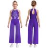 Girls Rhinestone Dance Bodysuit - Shimmery Sleeveless Jumpsuit with Keyhole Back & Side Splits, Built-in Briefs for Performances