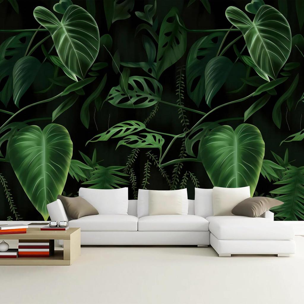 Luxury Tropical Botanical Leaf Mural Wallpaper Jungle Print Wall Decor Tapestry Boho Green Background for Bedroom Living Room Ae