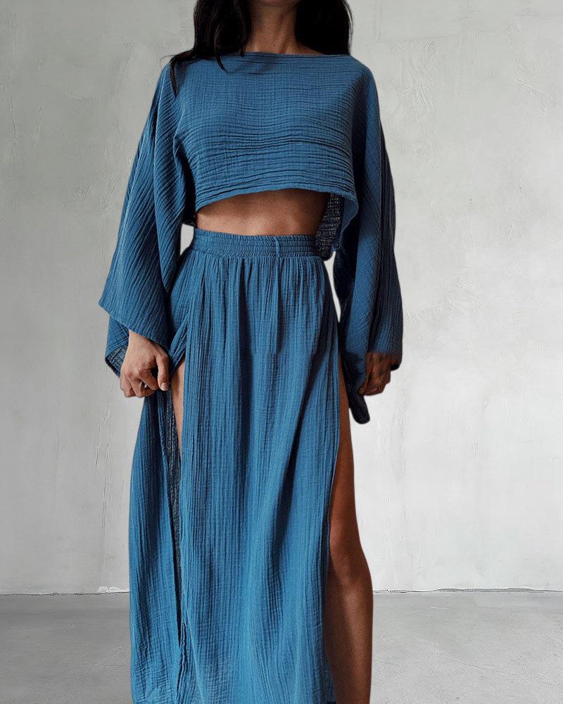 

Женский свободный повседневный костюм весна/лето: Комплект из двух предметов: топ и юбка XL синий