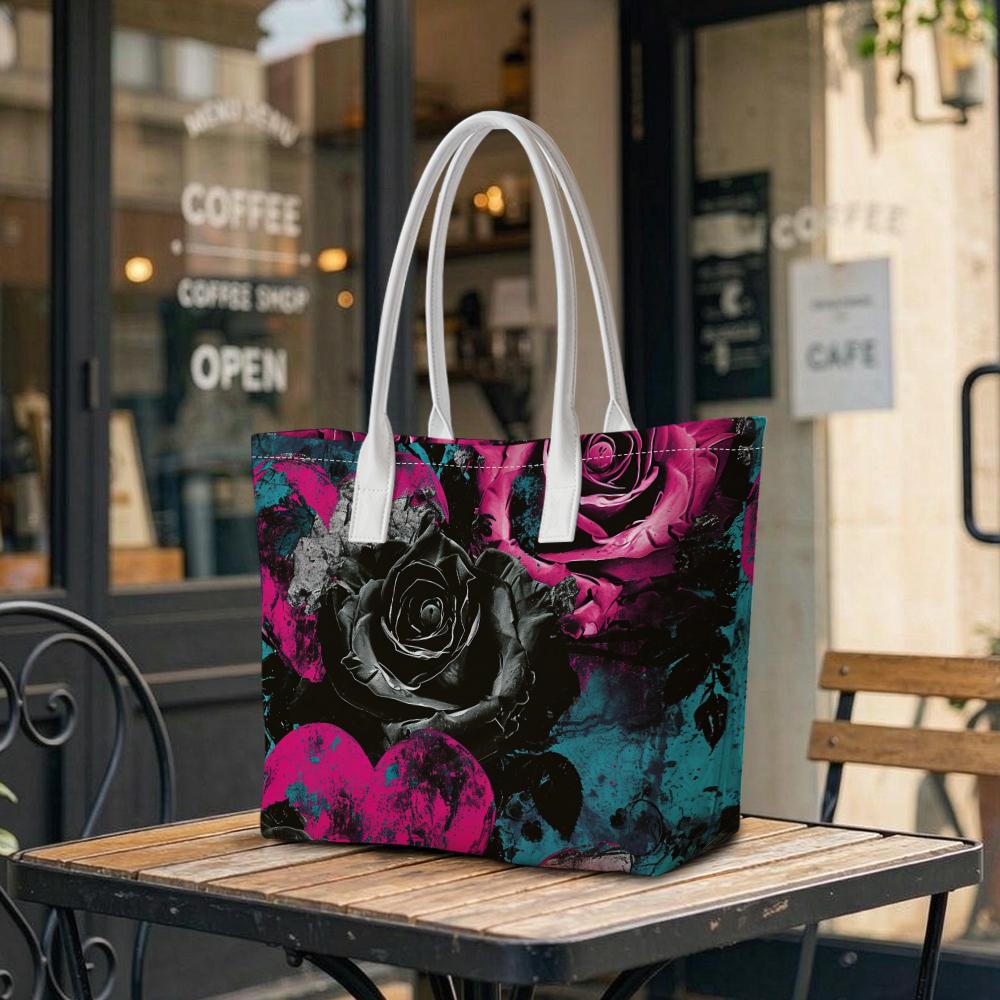 Gothic Rose Pattern Tote Bag for Women Stylish Casual Daily Shoulder Handbag