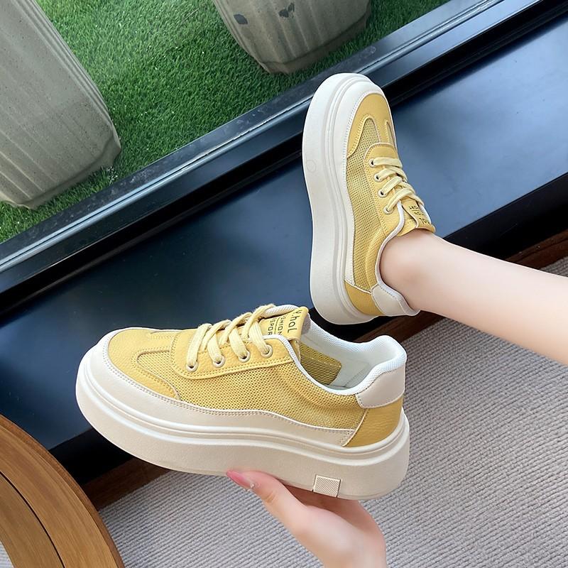 thick-soled little white shoes women's 2025 summer new sports and leisure shoes round head mesh lightweight soft-soled student board shoes