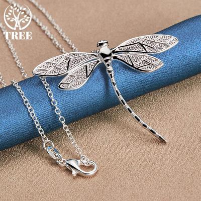 925 Sterling Silve Big Dragonfly Pendant Necklace Jewelry