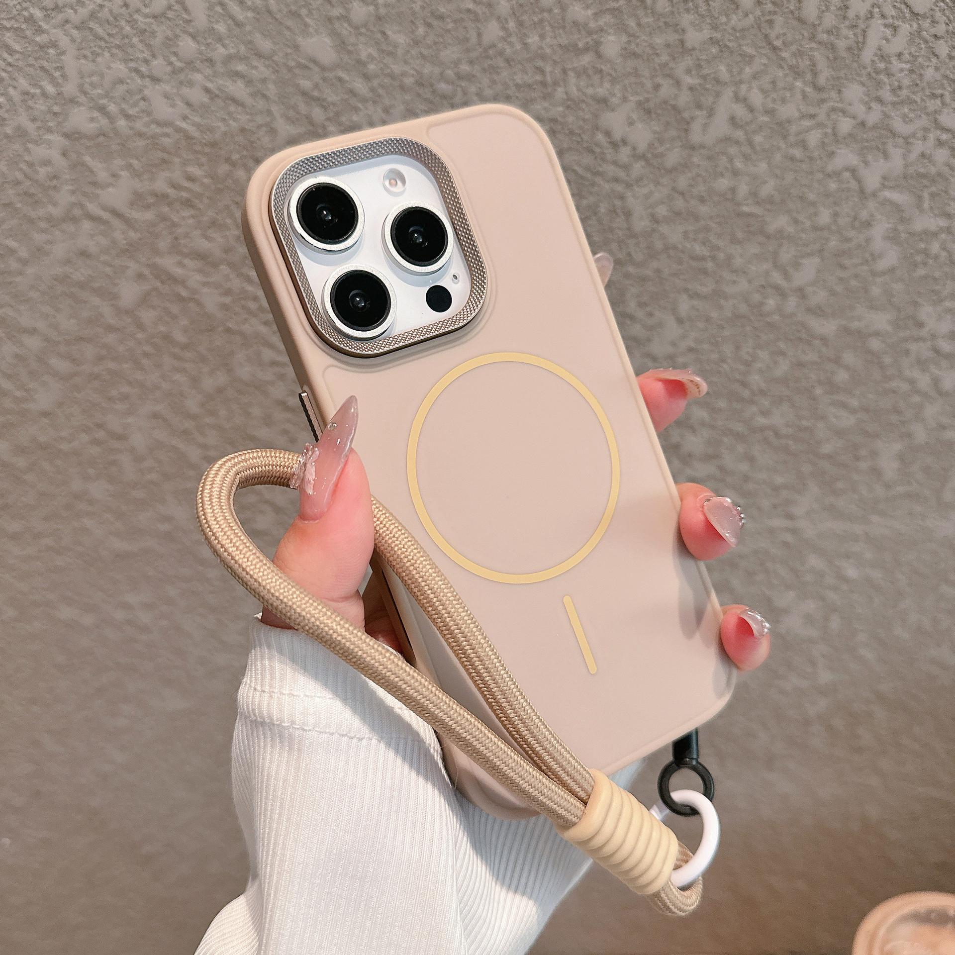 

Applicable To IPhone16ProMax Thin Ring Magnetic Suction Phone Case Apple 15 Metal Lens 14 with Rope Matte Sleeve iPhone11