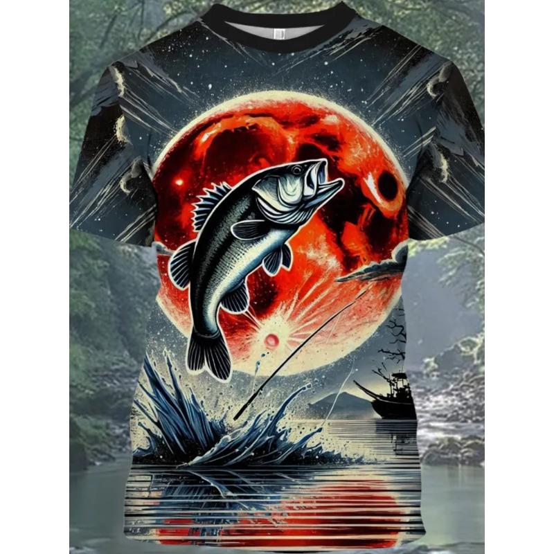 Summer Men's Fishing Leisure T-Shirts Short Sleeve 3d Fish Print Street T-Shirts Hip Hop Man Tees Loose Casual O-Neck Shirt