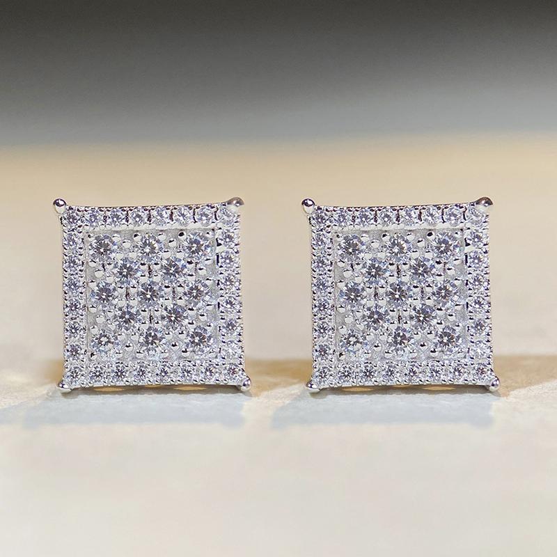 Huitan Classic Square Shaped Stud Earrings Copper Color/Gold Color Exquisite CZ Earrings Temperament Elegant Women Zircon