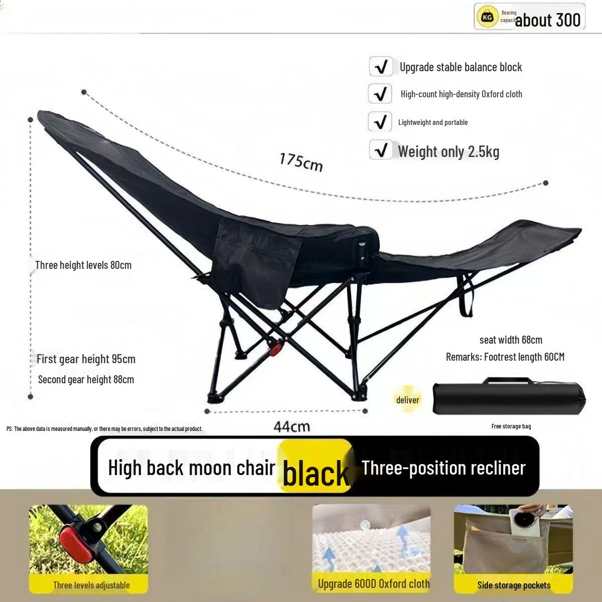 

Портативное складное кресло-луна для улицы с регулируемой спинкой и подставкой для ног для кемпинга или офисных перерывов