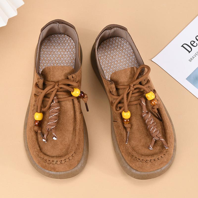 Vintage Beaded Casual Soft Sole Womens Breathable Loafers Comfortable Daily Walking Shoes