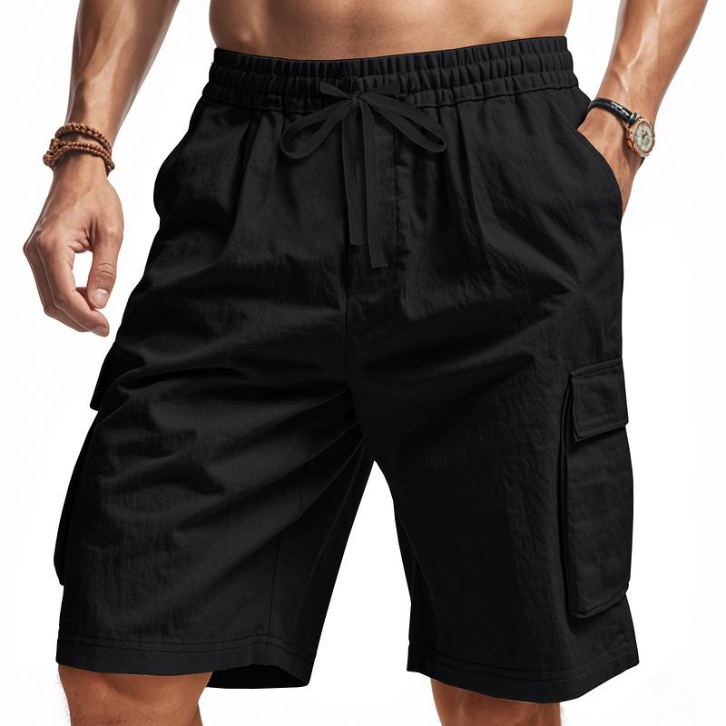 Sommer Laufshorts Herren Sportbekleidung Lässig Locker Kordelzug Taschen Einfarbig Strandshorts Mann