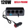 120W Car Charger Splitter Multi Ports PD30W QC3.0 Cigarette Lighter Adapter Car Cigarette Lighter Socket Splitter with Voltage
