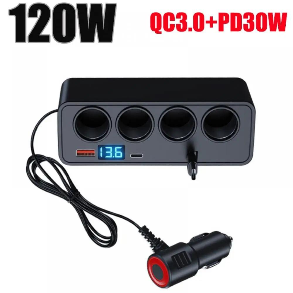 120W Car Charger Splitter Multi Ports PD30W QC3.0 Cigarette Lighter Adapter Car Cigarette Lighter Socket Splitter with Voltage