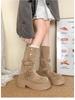 Women's Khaki Ankle Boots with Thick Sole, Chunky Heel, Elastic Slimming Fit, and Two-Way Wear for Spring