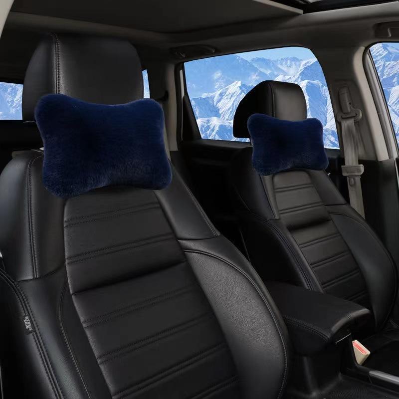 Car Headrest Ergonomic Driver Support Headrest Soft Imitation Rabbit Plush Lumbar Pillow Comfort Cushion for Winter Season