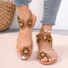 Summer New Bohemian Flat Slippers Wearing Ethnic Style Butterfly Toe Beach Sandals for Women Size 43