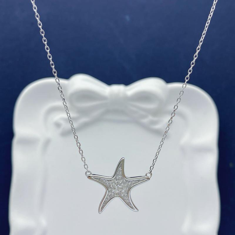 Sterling Silver S925 Starfish Necklace: Elegant European & American Style for Women