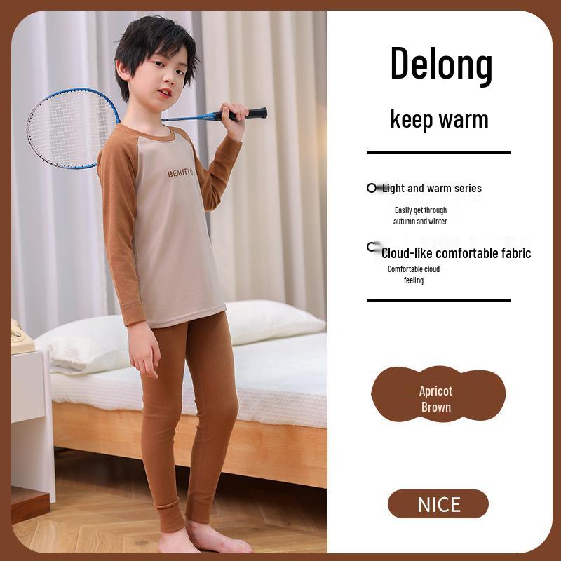 Kids' Raglan Color Block Long Sleeve Pajama Set - Autumn/Winter Warm Underwear for Boys & Girls
