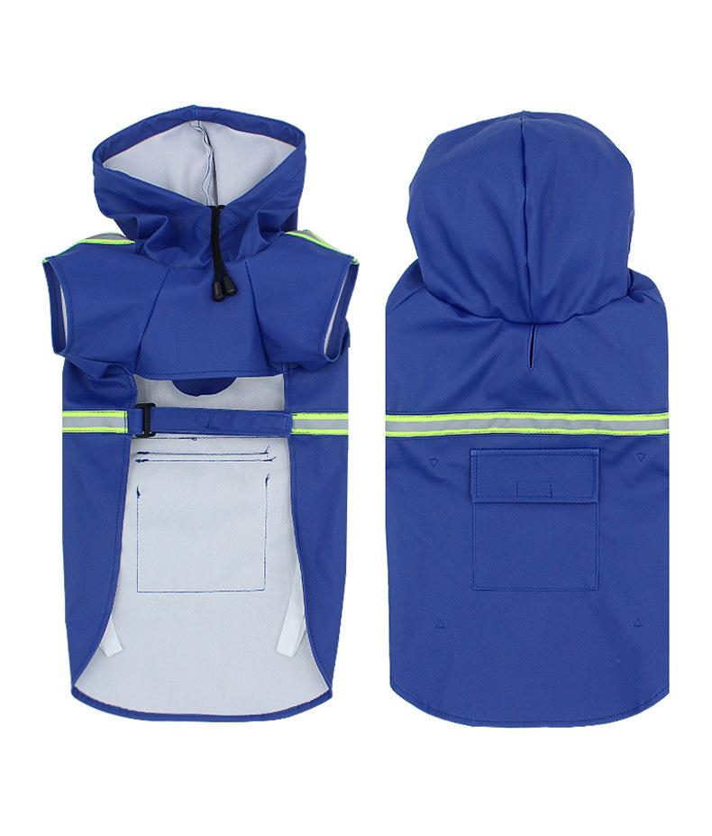 Large Dog Hooded Raincoat with Reflective Strips - Waterproof and Windproof