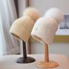 Winter Fox Fur Pompom Hats Angola Beanie For Women Studded Beaded Knitted Hats Outdoor Thick Warm Hat Casual Fashion Cap