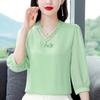Solid Color Chiffon Shirt Women's New Summer V Neck Bottoming Top 3/4 Sleeve Versatile Pullovers Chiffon Blouse
