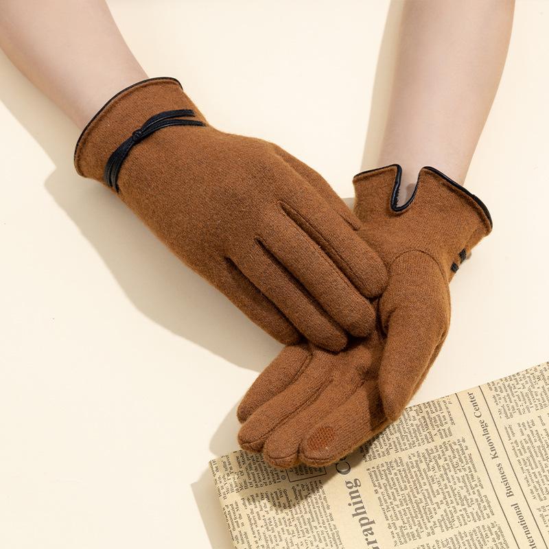 Wełniane Lambinie Ciepłe i Modne Rękawiczki do Dojazdów Ciemnobrązowe Biznesowe Ciepłe Rękawiczki Pełnopalczaste z Ekranem Dotykowym