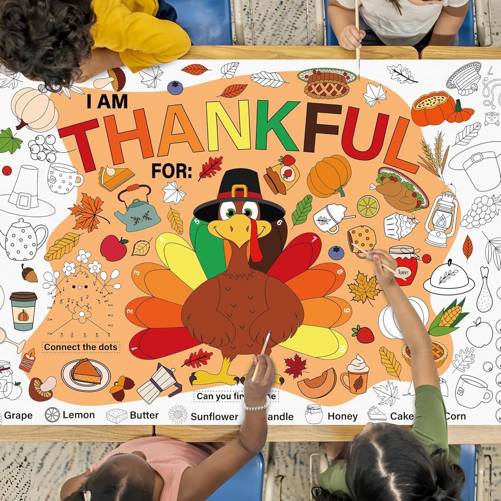Thanksgiving Giant Coloring Poster Tablecloth 72 x 35.5 Inch Giant Drawing Paper Crafts for kids Turkey Themed Coloring Poster Thanksgiving Paper