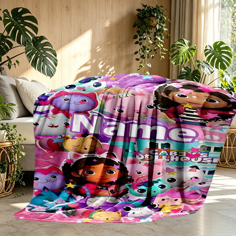 Custom Name Personalized Gabby's Dollhouse Print Blanket, Home Decor, Bedroom, Sofa, Camping, Couch, Gifts for Birthday Christmas