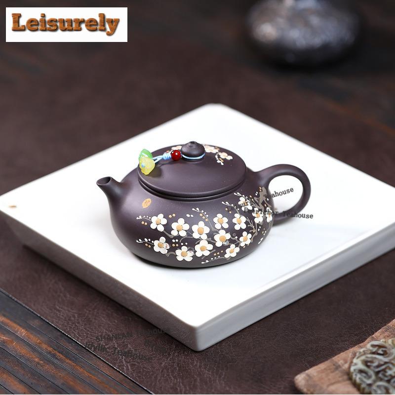 190ml Yixing Purple Clay Teapots Handmade Plum blossom Pot Raw Ore Black Mud Tea Soaking Kettle with Filter Zisha Tea Set craft
