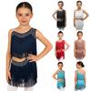Vestido de Danza Latina para Niñas con Borlas, Flecos Asimétricos, Pedrería Brillante, Recorte, Disfraz para Actuación en Escenario