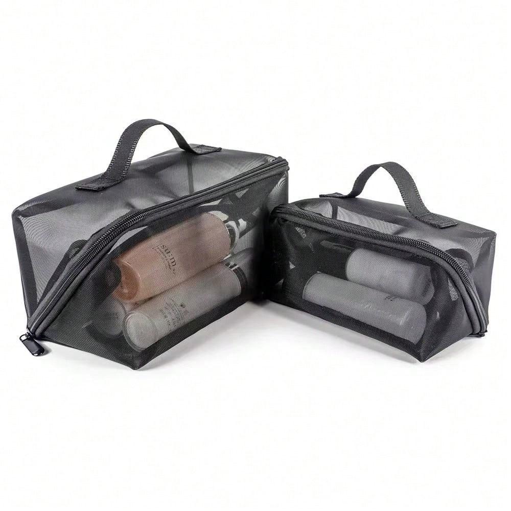 Mesh transparent makeup bag, travel grooming storage bag, large capacity handheld makeup storage bag