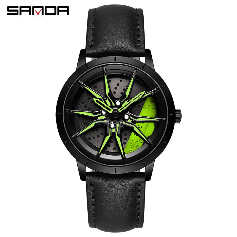 Sanda Men's Racing Concept Quartz Watch with 3D Hollow Dial and Rotating Waterproof Design