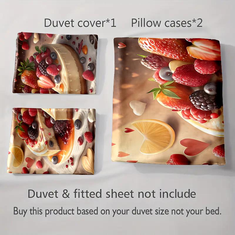 Beeren-Käsekuchen-Design Bettwäsche Bettbezug-Sets Bettbezüge Kissenbezüge Geschenke (1 * Bettbezug 2 * Kissenbezüge, ohne Bettdecke)