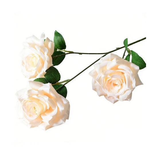 Artificial Rose Flower Realistic Fake Long Stem Rose Bouquet with 3 Heads Blooms for Wedding Centerpiece Home Party Decor