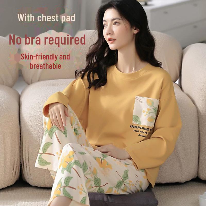 Women's Long-Sleeve Padded Pajamas, Cute Cartoon Style, Large-Size, Spring & Autumn Homewear, 2024 New Collection.