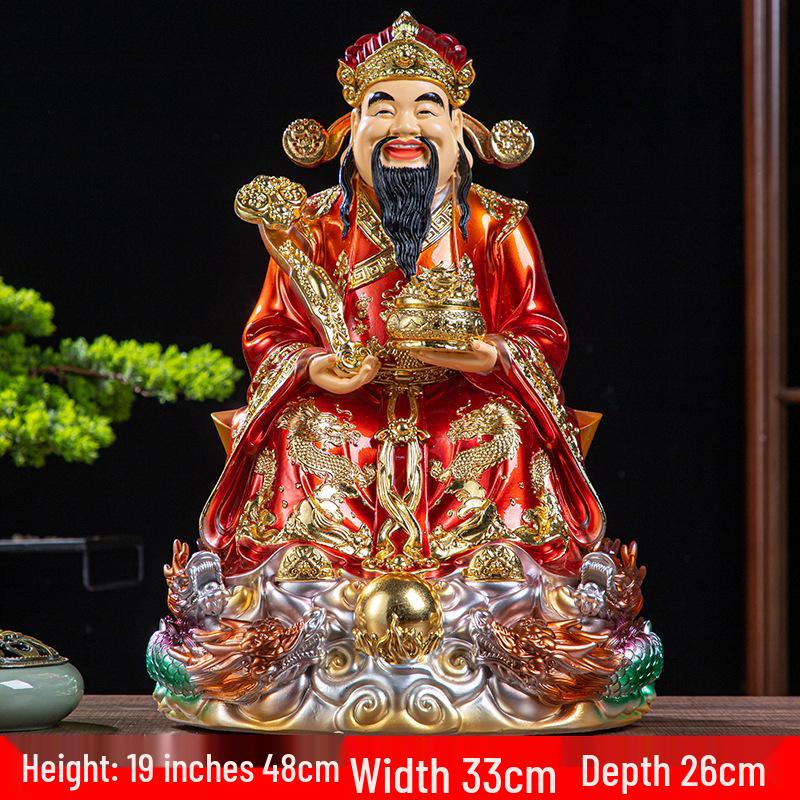 Statua Buddha in Resina Ruyi Dio della Ricchezza con Nove Draghi, 30 cm o 40 cm - Ornamenti per la Prosperità