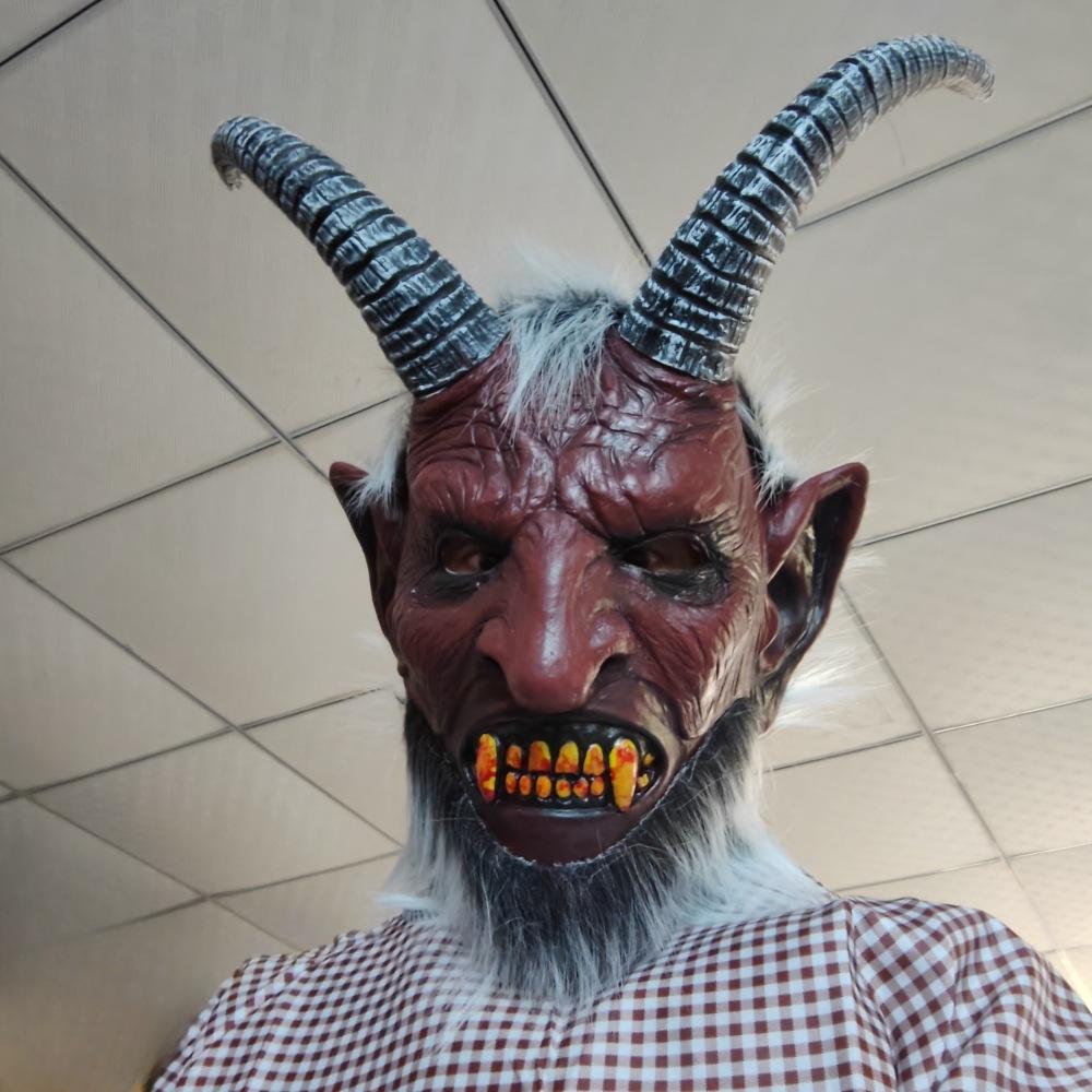 Fallen Angel Demon Human Face Horned Mask Horror Costume Sheep Horn Headgear Support Red Horned Demon